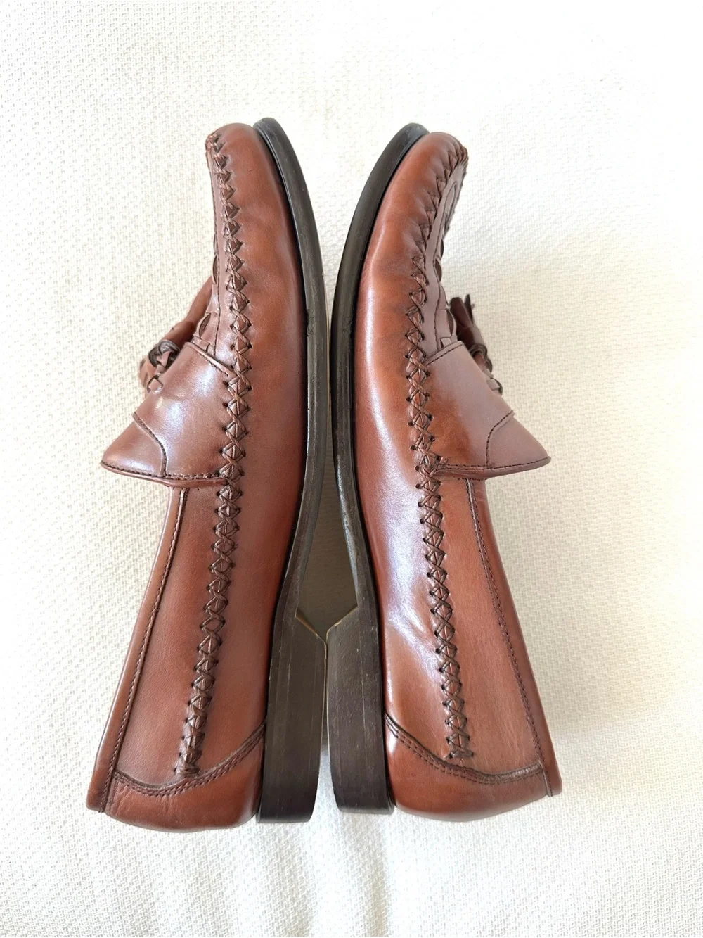 GH Bass Weejuns Mens Size 8 Loafers Brown Leather Woven Tassel Bellagio Moc Toe